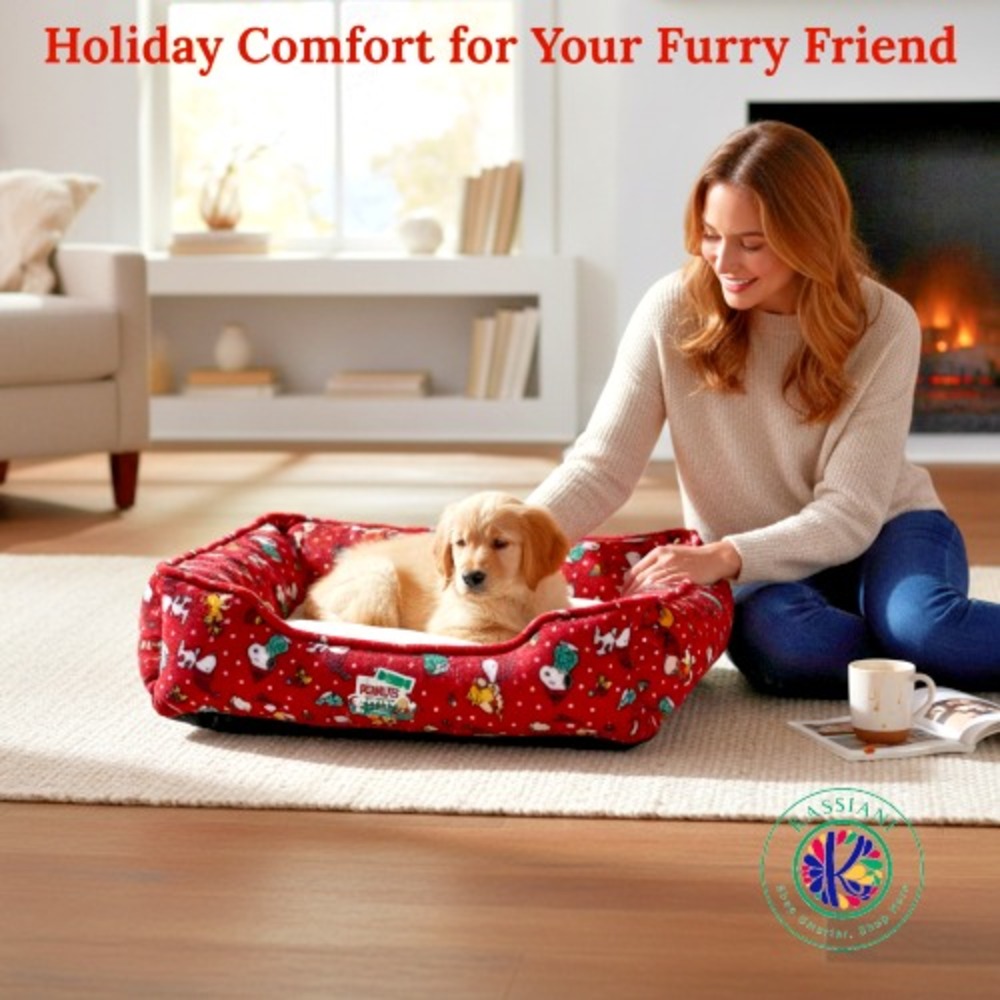 Peanuts Snoopy Christmas Cozy Pet Bed 22"x19" | Small Dog & Cat Holiday Gift - Picture 8 of 14